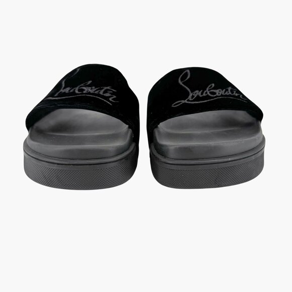 Christian Louboutin 'Navy Pool' Slide Sandals Size 37 US 7 Black Velvet Logo 25 - Picture 6 of 12